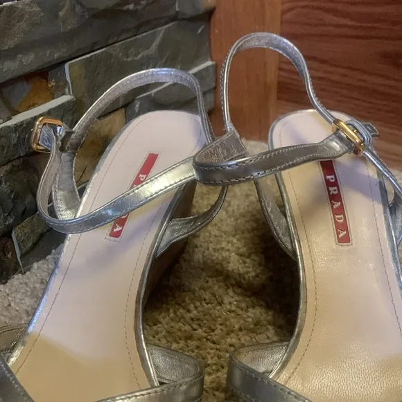 Prada Silver Wedge Sandals for Women 39.5 (9 1/2)