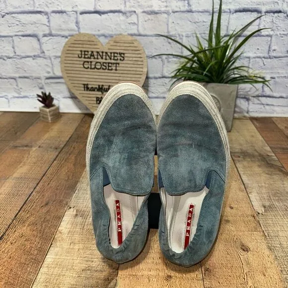 Prada Sport Blue Suede Slip On Sneakers