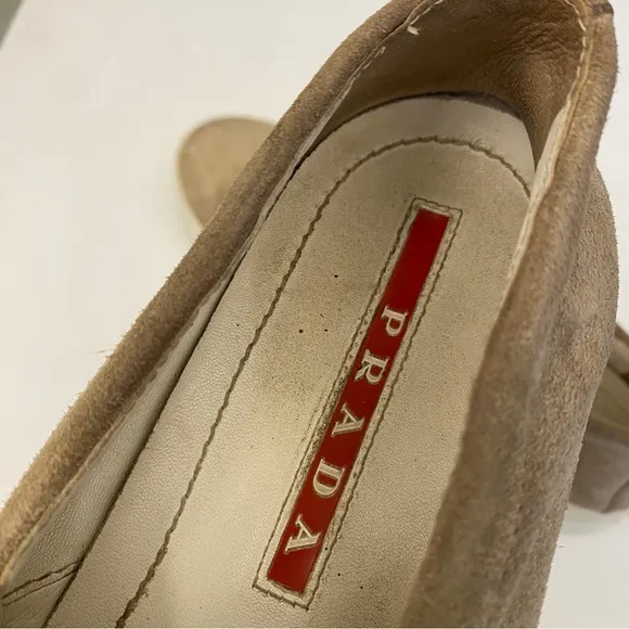 Prada || Suede Slip On Sneakers Tan Beige 38.5