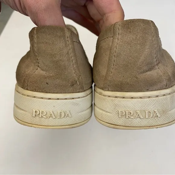 Prada || Suede Slip On Sneakers Tan Beige 38.5