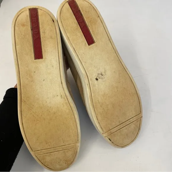Prada || Suede Slip On Sneakers Tan Beige 38.5