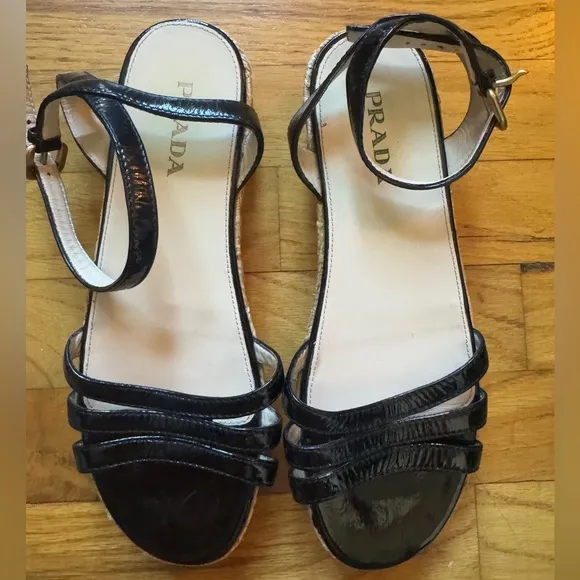 Prada Women’s Patent Leather Espadrille Platform Sandals Size 8
