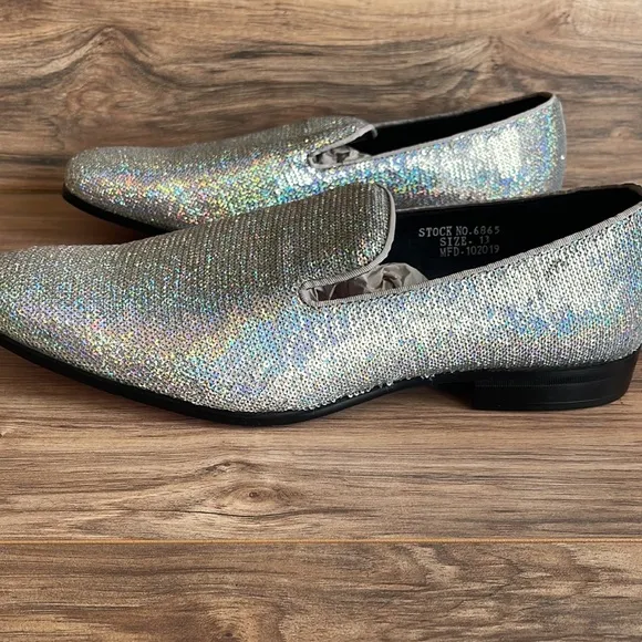 Pre-owned After Midnight silver sequined Mens dress shoes