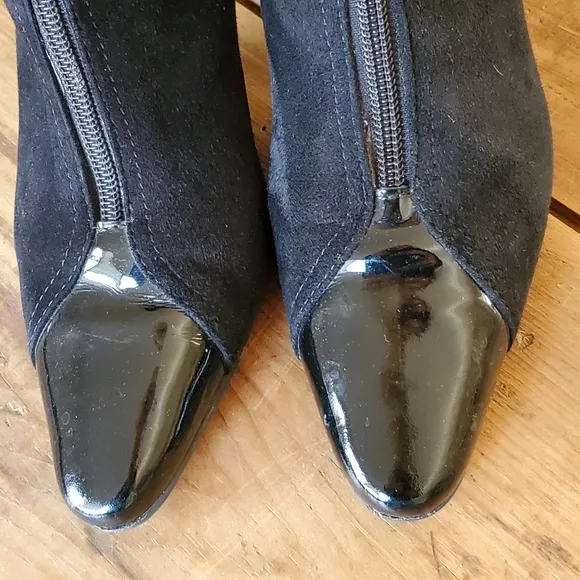 Prevata Made in Italy Women's Black Suede Leopard Cuff Heeled Boots Size 6