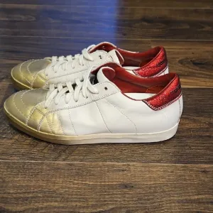Primabase Forma White and Gold Sneakers with Red Accents Sz 39