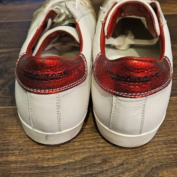 Primabase Forma White and Gold Sneakers with Red Accents Sz 39
