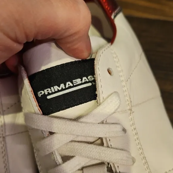 Primabase Forma White and Gold Sneakers with Red Accents Sz 39
