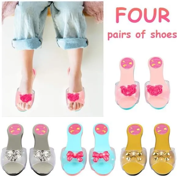 Princess Jewelry Boutique Dress Up &amp; Elegant Shoe(4 Pairs of Girls Heels Shoes)