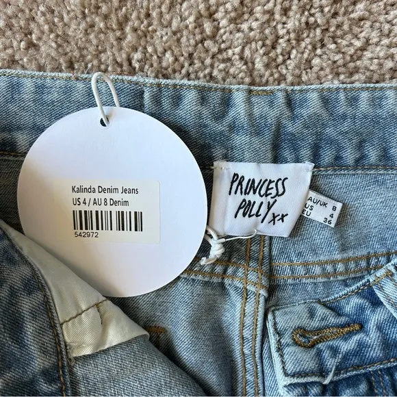 Princess Polly PP DNM Kalinda Light Wash Denim Blue Jeans Size 4