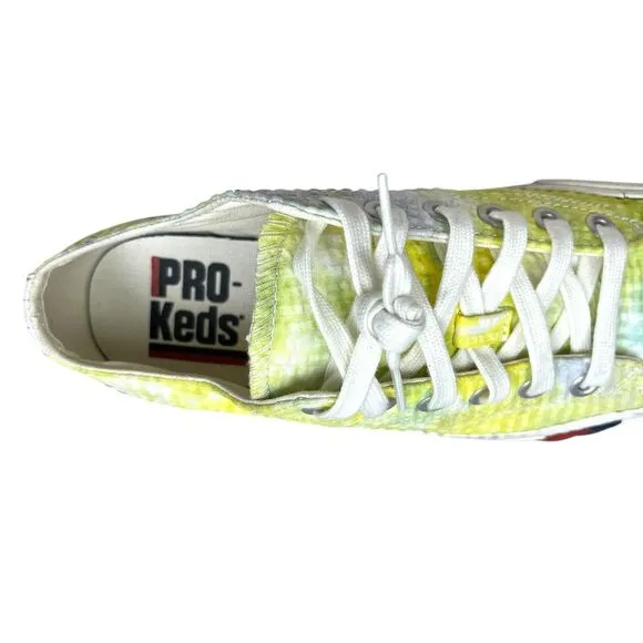 PRO-Keds Men Sneakers Yellow Canvas Neon Green Seersucker Tie-Dye Low-Top Sz 6.5