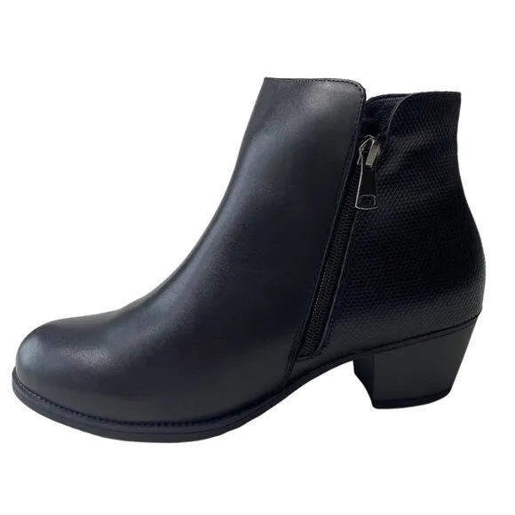 Propet Tobey Ankle Bootie Shoes Women's 10 Black Leather Block-Heel Zipper NEW