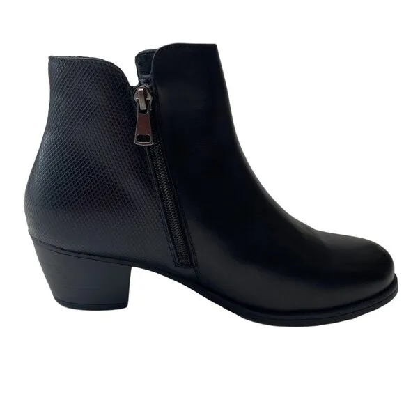 Propet Tobey Ankle Bootie Shoes Women's 10 Black Leather Block-Heel Zipper NEW