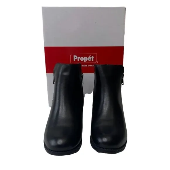Propet Tobey Ankle Bootie Shoes Women's 10 Black Leather Block-Heel Zipper NEW