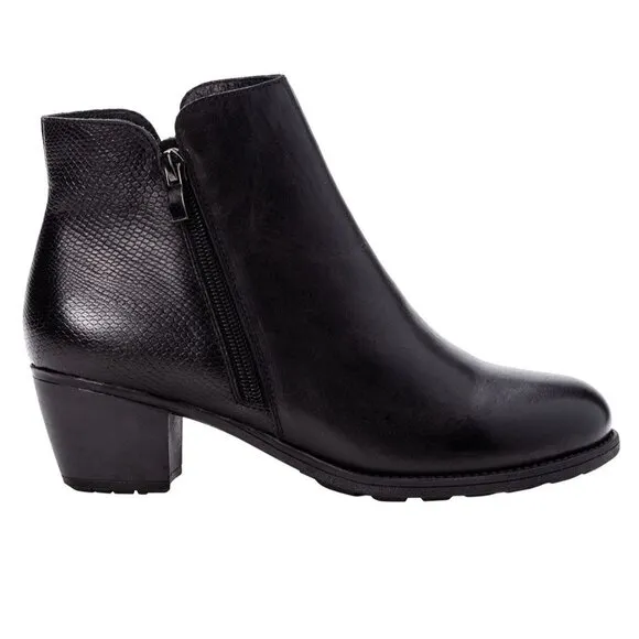 Propet Tobey Ankle Bootie Shoes Women's 10 Black Leather Block-Heel Zipper NEW