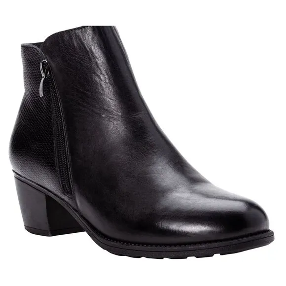 Propet Tobey Ankle Bootie Shoes Women's 10 Black Leather Block-Heel Zipper NEW