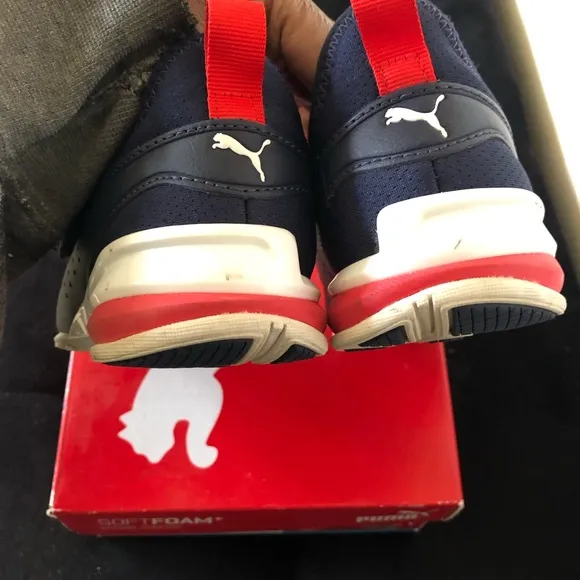 Puma Blue and Red Sneakers with Slip-On Design and Elastic Strap