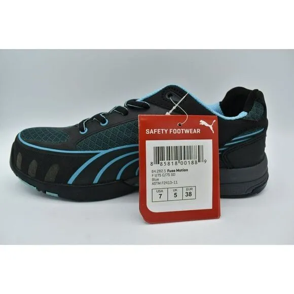 Puma Womens Size 7 Fuse Motion SD Low Black Blue Steel Toe Safety Shoes