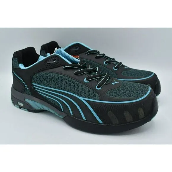 Puma Womens Size 7 Fuse Motion SD Low Black Blue Steel Toe Safety Shoes