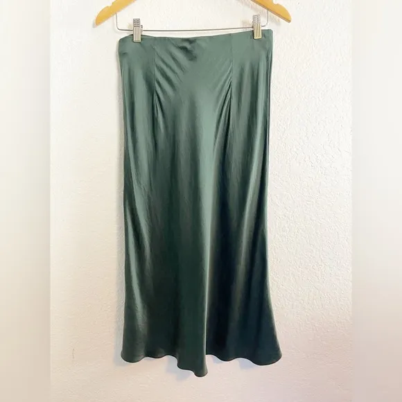Quince 100% Washable Silk Skirt Emerald Green Sz M