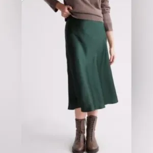 Quince 100% Washable Silk Skirt Emerald Green Sz M