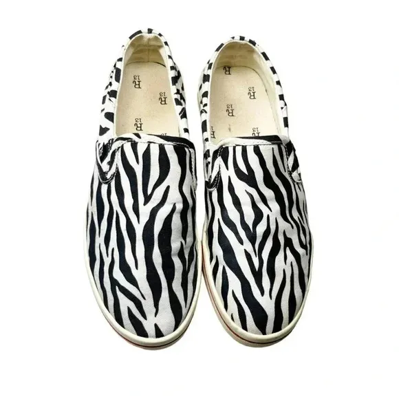 R13 Black &amp; White Zebra Print Slip On Fabric Sneakers Women's Size 9