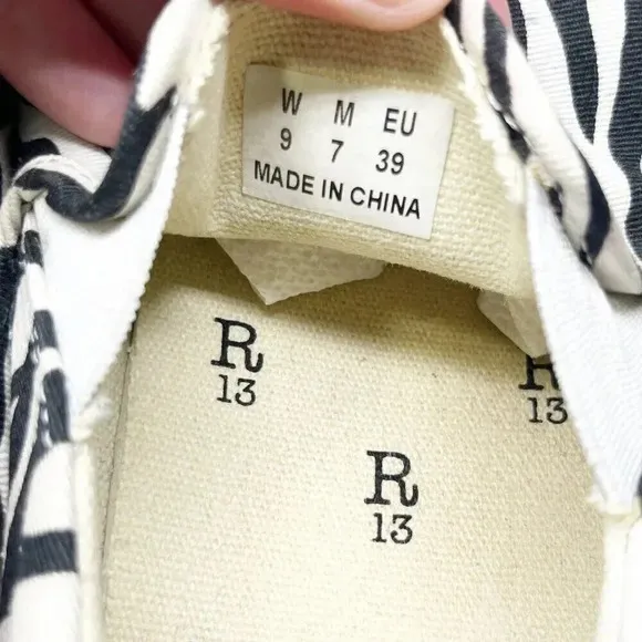 R13 Black &amp; White Zebra Print Slip On Fabric Sneakers Women's Size 9