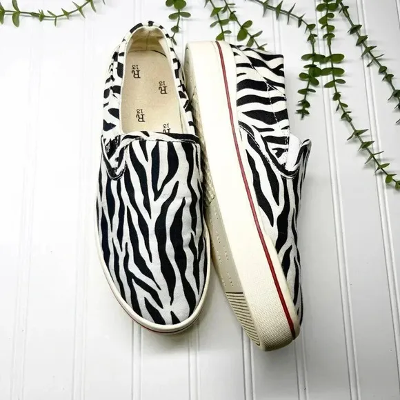 R13 Black &amp; White Zebra Print Slip On Fabric Sneakers Women's Size 9