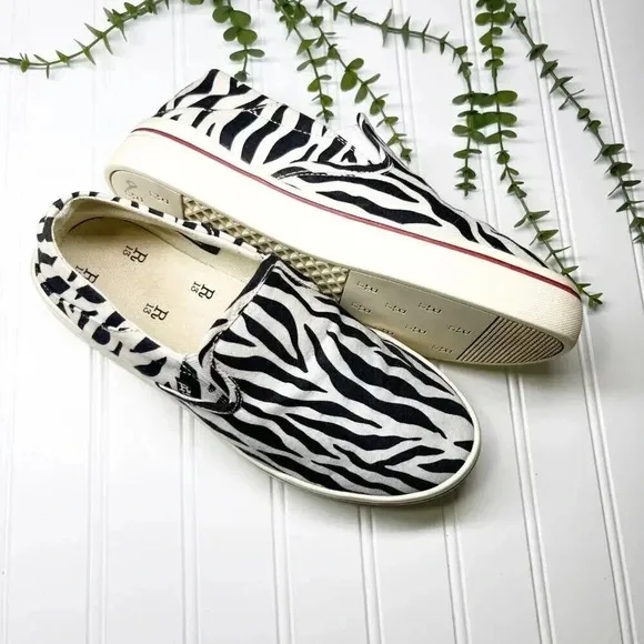R13 Black &amp; White Zebra Print Slip On Fabric Sneakers Women's Size 9