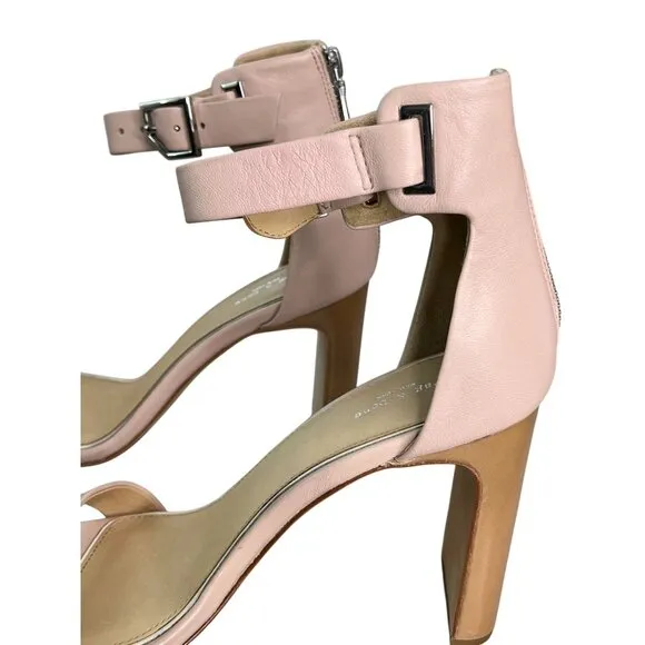 Rag &amp; Bone Ellis Sandal Nude Leather Block Heel Ankle Strap Sandals SZ 37.5, US