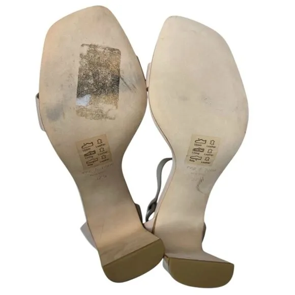 Rag &amp; Bone Ellis Sandal Nude Leather Block Heel Ankle Strap Sandals SZ 37.5, US