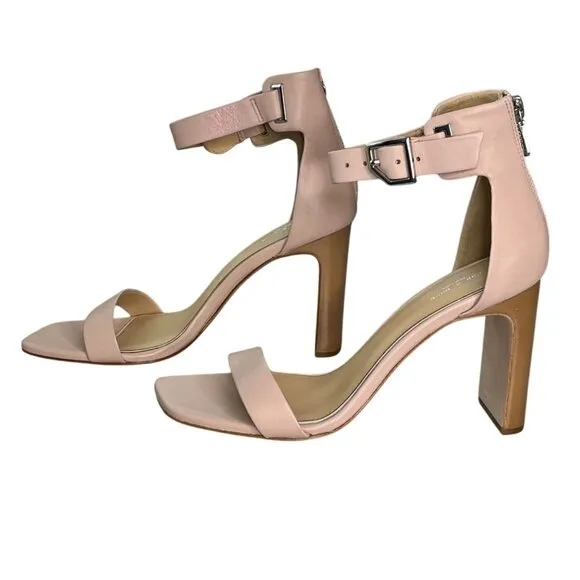Rag &amp; Bone Ellis Sandal Nude Leather Block Heel Ankle Strap Sandals SZ 37.5, US