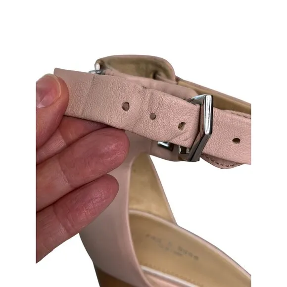 Rag &amp; Bone Ellis Sandal Nude Leather Block Heel Ankle Strap Sandals SZ 37.5, US