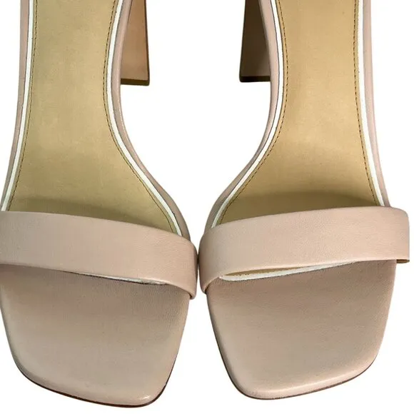 Rag &amp; Bone Ellis Sandal Nude Leather Block Heel Ankle Strap Sandals SZ 37.5, US