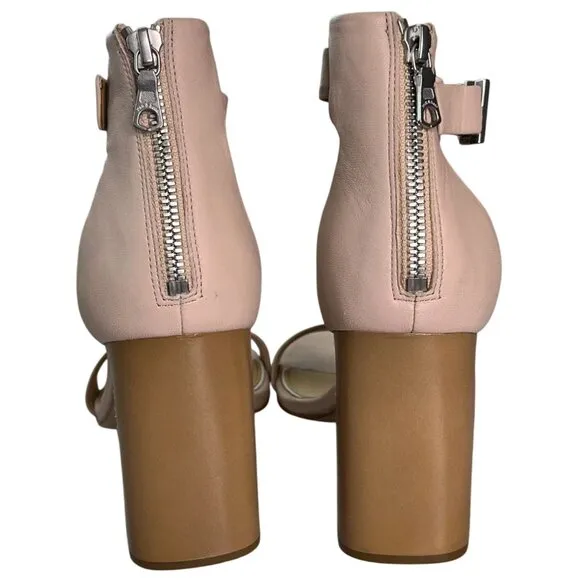 Rag &amp; Bone Ellis Sandal Nude Leather Block Heel Ankle Strap Sandals SZ 37.5, US