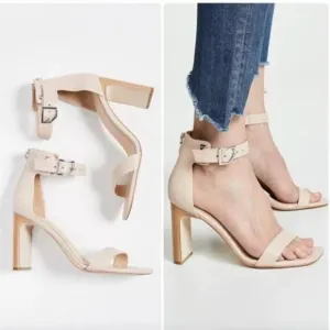 Rag &amp; Bone Ellis Sandal Nude Leather Block Heel Ankle Strap Sandals SZ 37.5, US