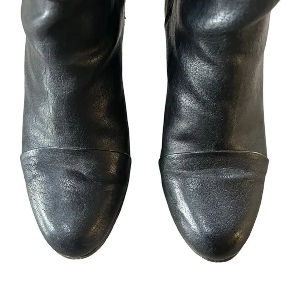 Rag &amp; Bone Leather Harlow Round Toe Adjustable Strap Heel Boots Black Sz 39 US 9