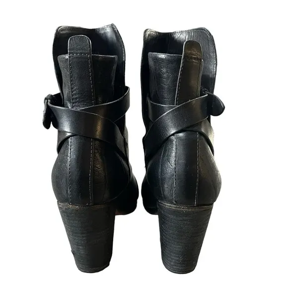 Rag &amp; Bone Leather Harlow Round Toe Adjustable Strap Heel Boots Black Sz 39 US 9