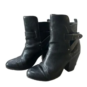 Rag &amp; Bone Leather Harlow Round Toe Adjustable Strap Heel Boots Black Sz 39 US 9