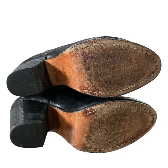 Rag &amp; Bone Leather Harlow Round Toe Adjustable Strap Heel Boots Black Sz 39 US 9