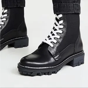 Rag &amp; Bone | Shiloh Black leather combat Moto lug boots women size 5.5