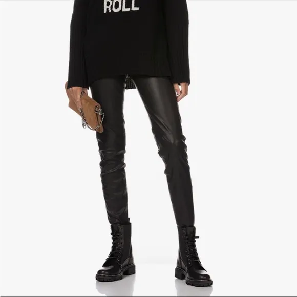 Rag &amp; Bone | Shiloh Black leather combat Moto lug boots women size 5.5
