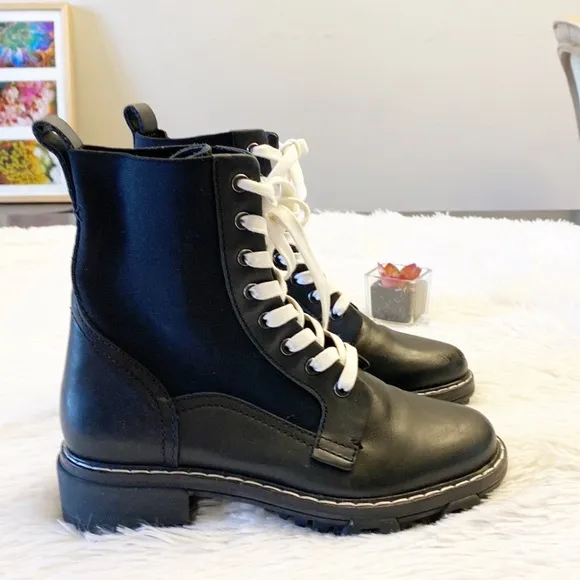 Rag &amp; Bone | Shiloh Black leather combat Moto lug boots women size 5.5