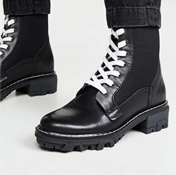 Rag &amp; Bone | Shiloh Black leather combat Moto lug boots women size 5.5