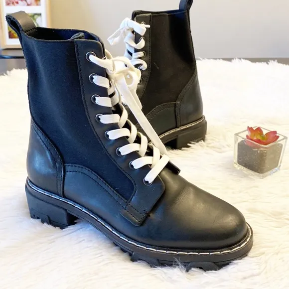 Rag &amp; Bone | Shiloh Black leather combat Moto lug boots women size 5.5