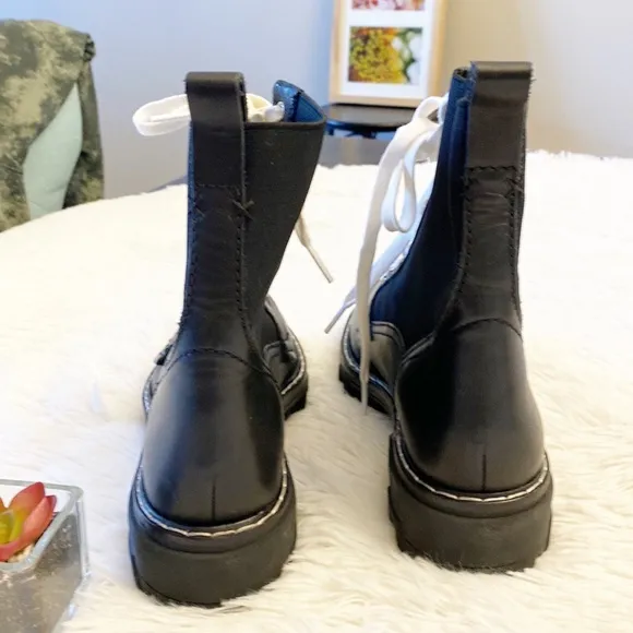 Rag &amp; Bone | Shiloh Black leather combat Moto lug boots women size 5.5