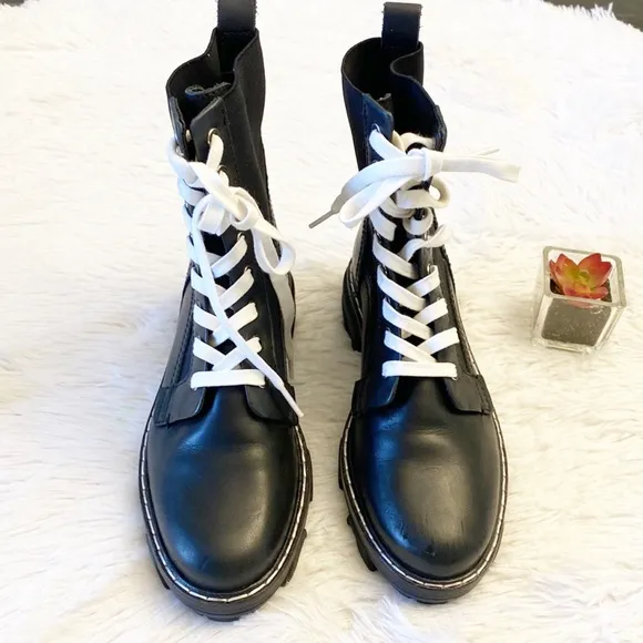 Rag &amp; Bone | Shiloh Black leather combat Moto lug boots women size 5.5