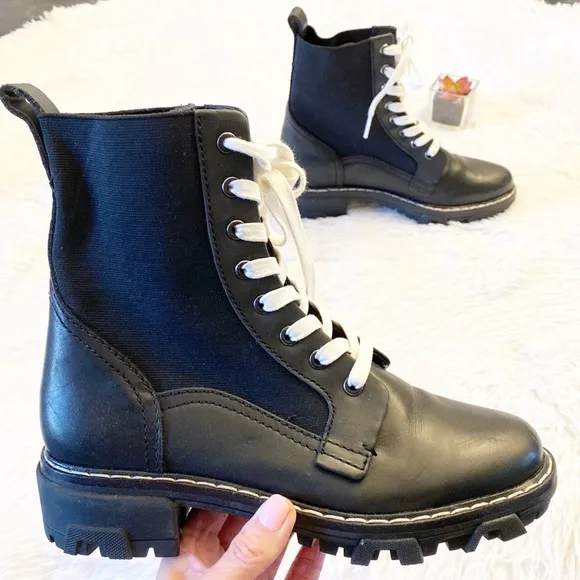 Rag &amp; Bone | Shiloh Black leather combat Moto lug boots women size 5.5
