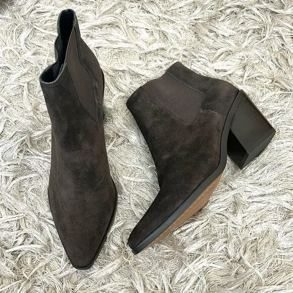 Rag &amp; Bone Razor Suede Western Chelsea Ankle Boots in Asphalt $495 size 8.5