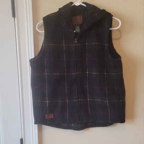 Ralph Lauren Blue Green Red Hooded Plaid Coat Jacket Vest
