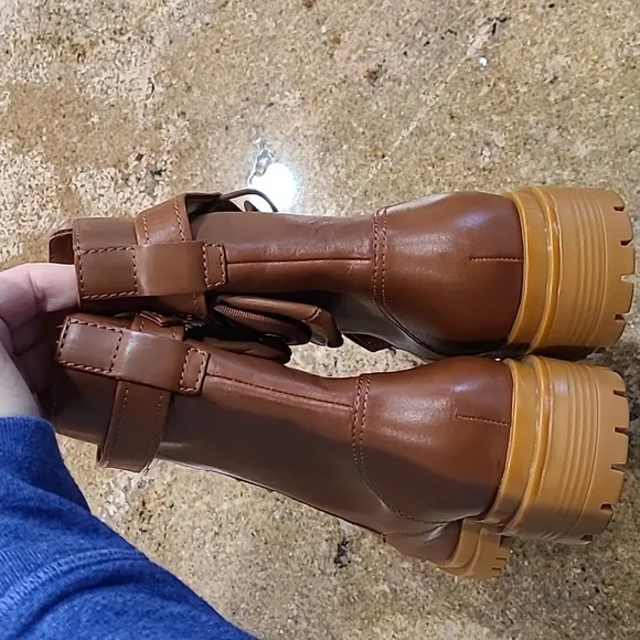 RALPH LAUREN BROWN CAMMIE LACE-UP LEATHER BOOTS NEW